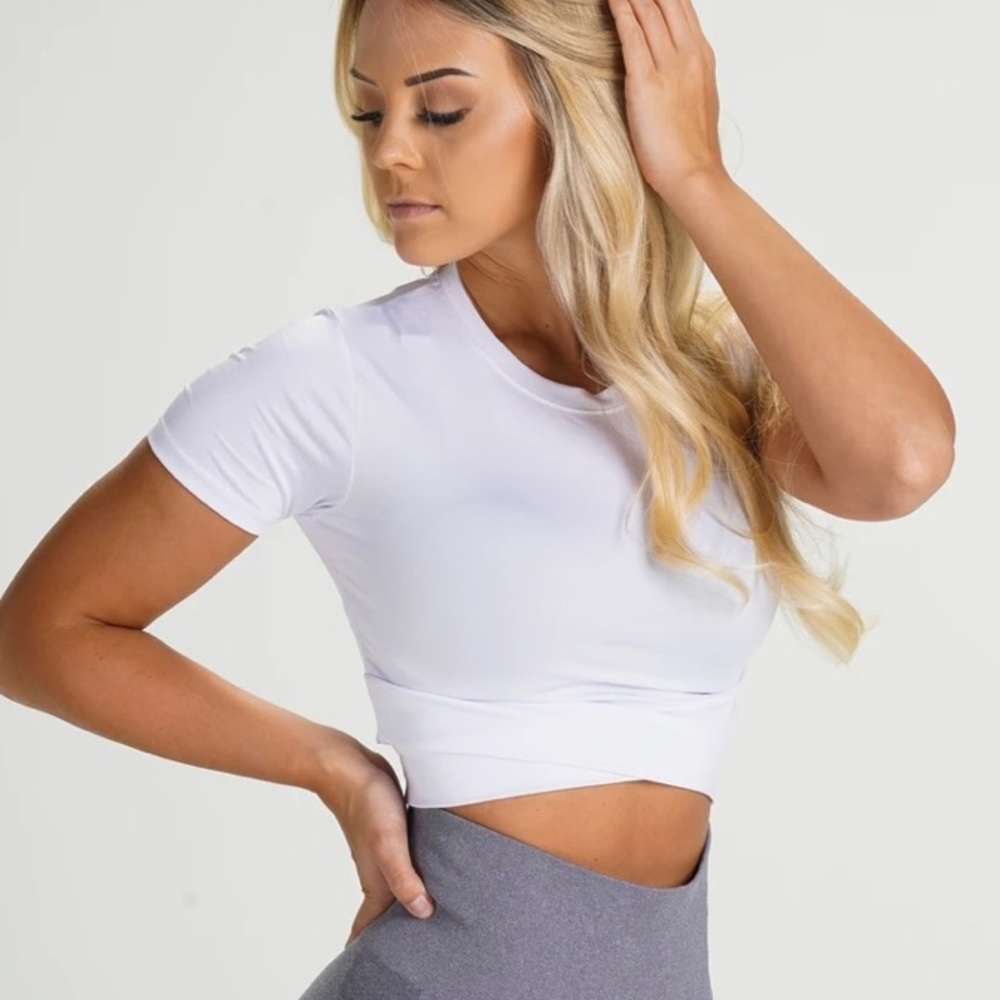 White crossbody cropped tee